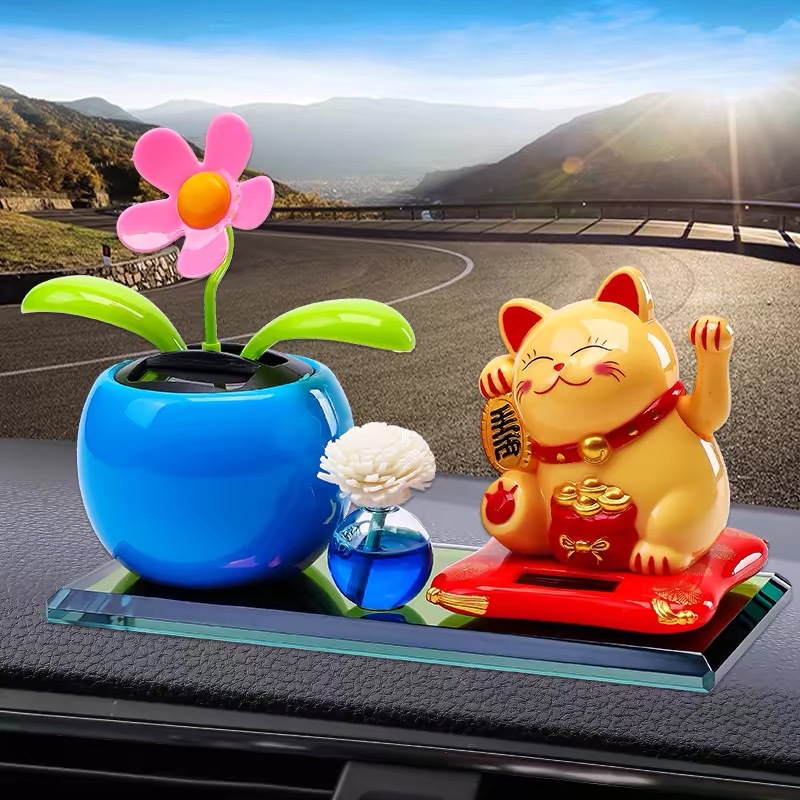 Car cartoon ornaments car perfume seat car center console solar cute swing flower car interior decoration cute