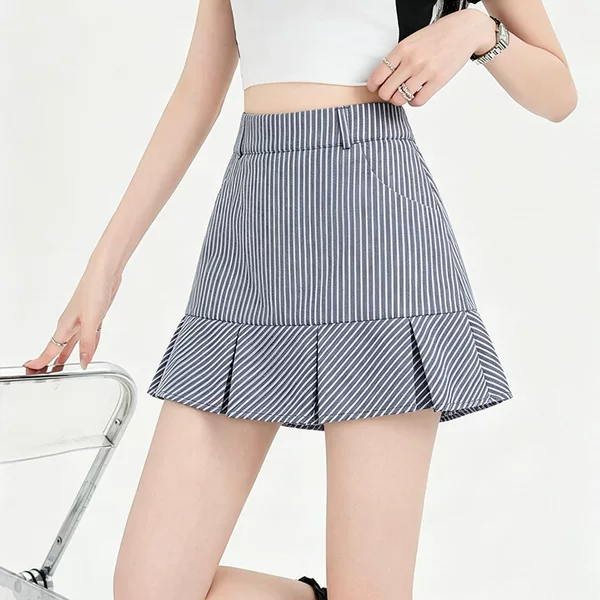 Striped Short Skirt 2026 Summer New Style Versatile Tight-Fitting Skirt with Vertical Stripes at the Hem