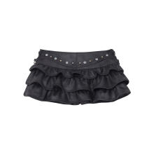 美式复古辣妹风百褶蛋糕皮裙女新款低腰显瘦辣妹半身裙蓬蓬皮裙