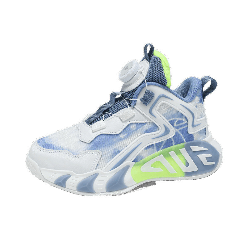 Zapatos para niños, zapatos de baloncesto para niños, primavera y verano, nuevos zapatos para correr transpirables de malla, zapatos deportivos con botones para niños de mediana edad, marea