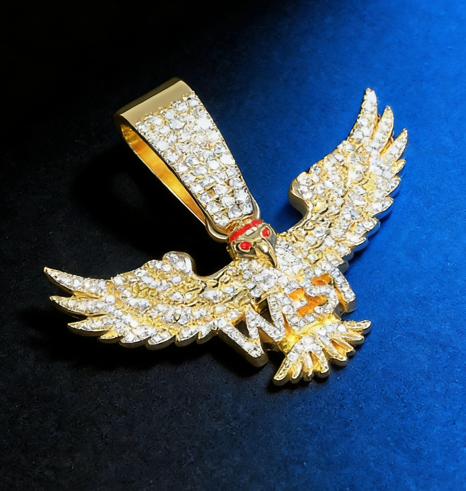 Águila de diamante completo WEST colgante de ala de ventana hip hop europeo y americano cadena gruesa cadena cubana conjunto de moda de calle para hombres y mujeres