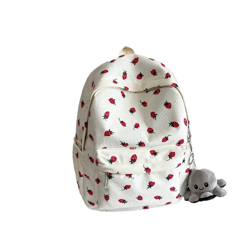 High quality backpack, cute universal strawberry, for secondary school, for students