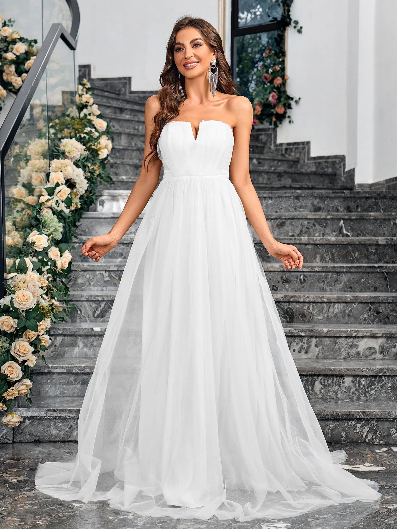 Comercio exterior transfronterizo de Europa y Estados Unidos para el temperamento de color sólido elegante vestido de boda verano nuevo vestido de malla de mujer