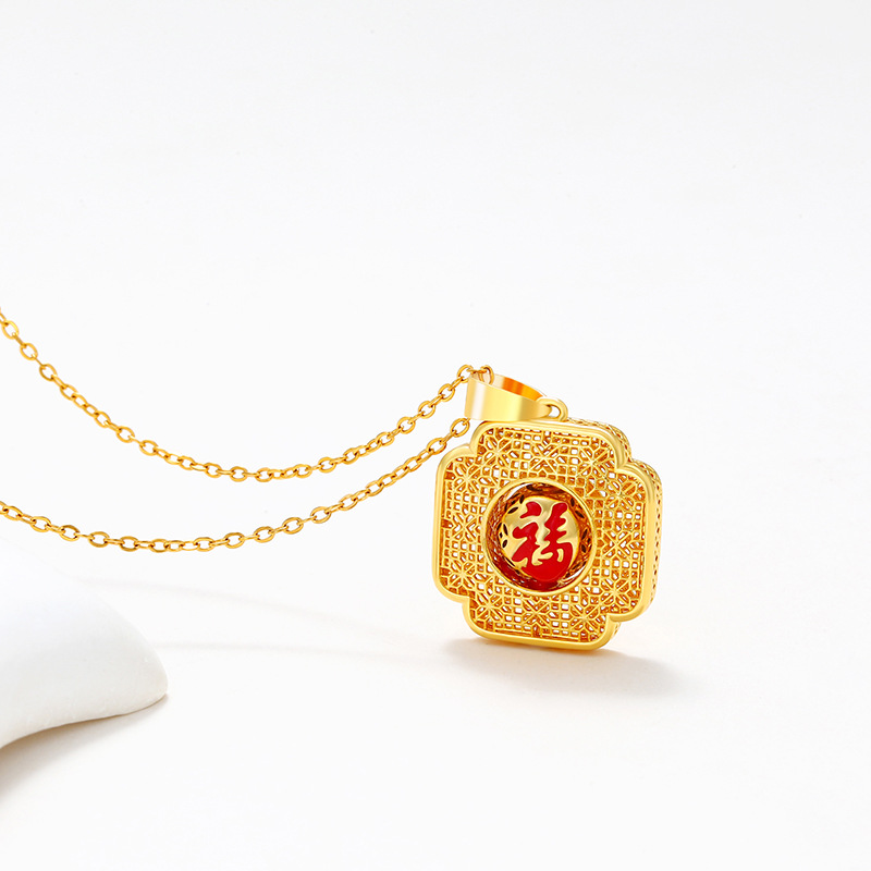 Xuping hermoso seda hueco retro Fu-tipo colgante collar de esmalte de goteo de aleación de oro colgante joyería mujer