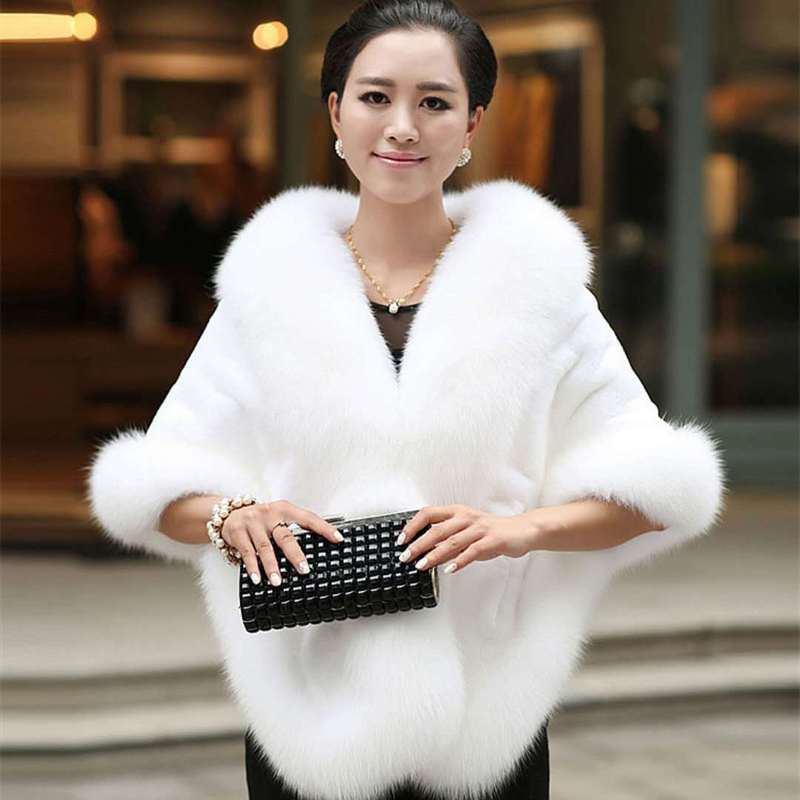 Bride Wedding Imitation Fur Wedding Dress Shawl Autumn and Winter Imitation Fox Fur Thickened Cloak Warm Wool Jacket for Women