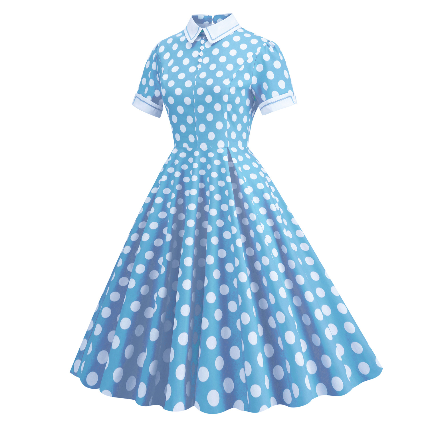 European And American Hepburn Style Court Elegant Temperament Polka Dot Photo Shoot Flared Vintage Date Bridesmaid Dress_ecoleips.com