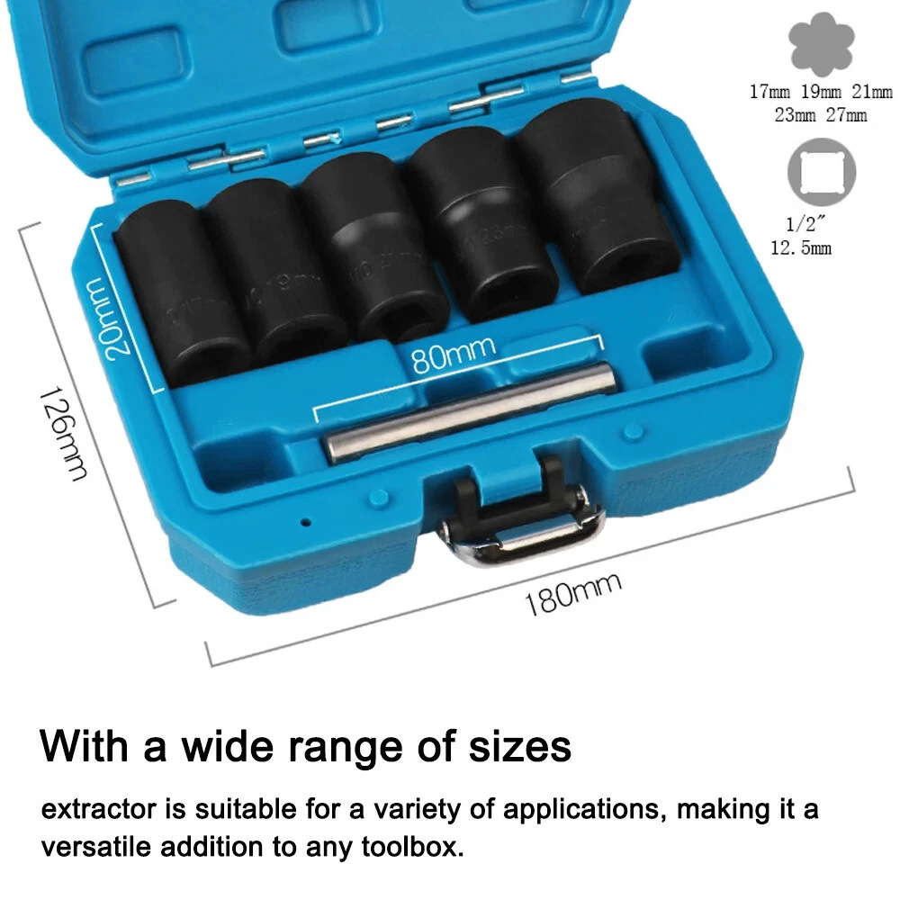 Chrome-Molybdenum Steel 6-Piece Set of Anti-Loosening Socket Tools, Spiral Anti-Loosening Socket, Anti-Loosening Socket Nut Extractor Cr-Mo