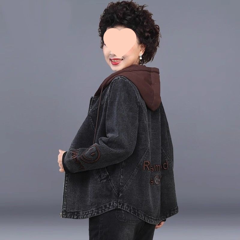 连帽牛仔短外套女春秋季新款中年妈装妈韩版宽松大码气质女式风衣