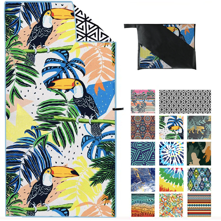 Foreign trade double-sided velvet printed beach towel microfiber adult swimming bath towel fitness absorbent quick-drying bath towel