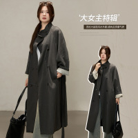 韩系百搭立领风衣秋装女装新款胖mm大码女装宽松外套大衣66043