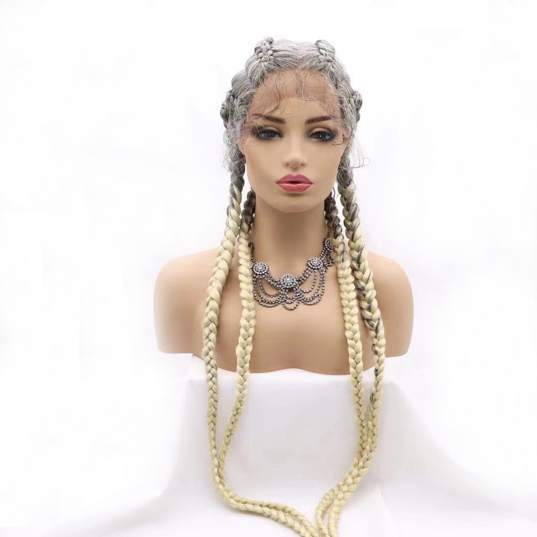 Antes de las ventas de comercio exterior, peluca de encaje, cuatro trenzas, trenza de espina de pescado, seda japonesa, Braid lace wig 4 plat