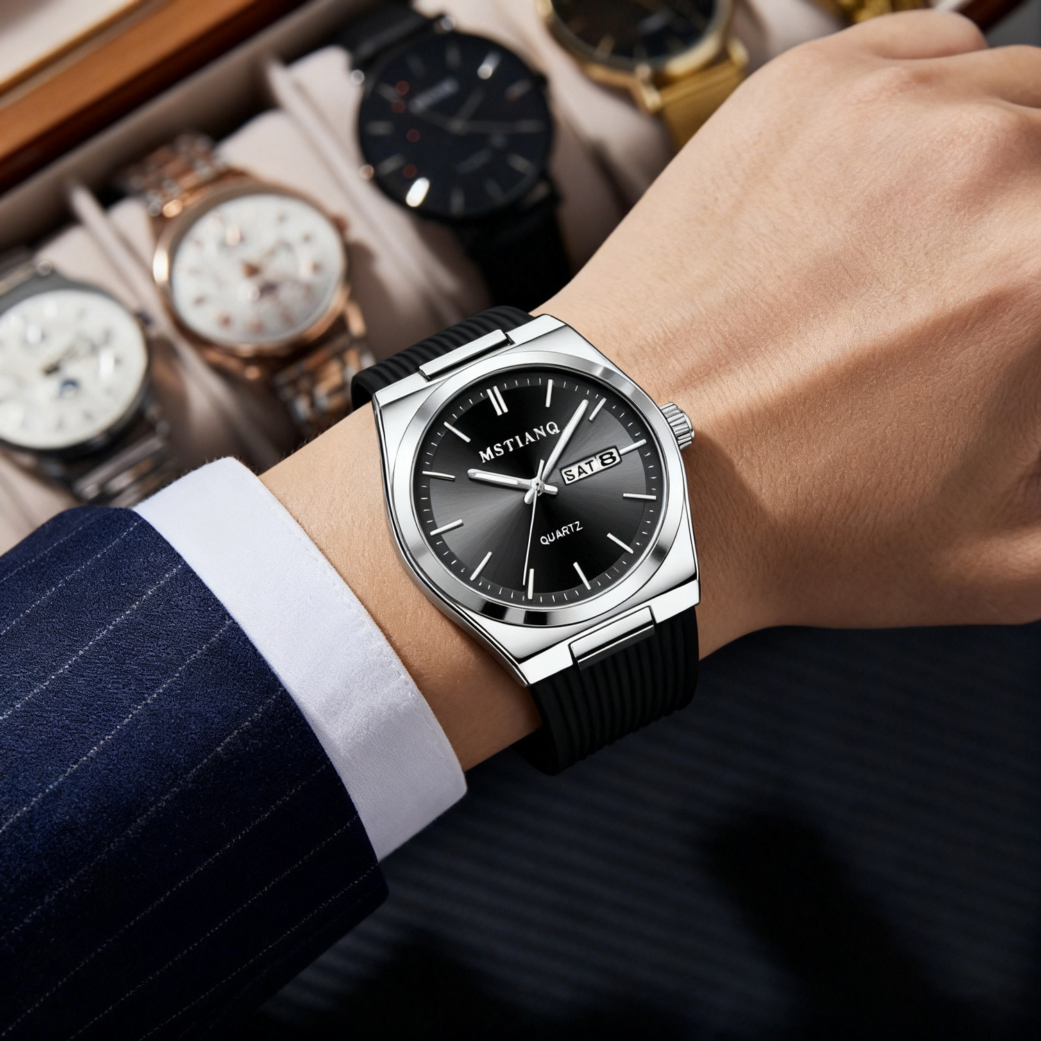 2025 New Men's Dual Calendar Luminous Quartz Watch Simple Fashion Business Waterproof Watch Light Luxury High-End Sense