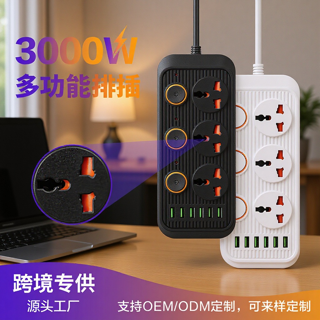 英标230V插线板独立开关usb排插多插位5米欧美标插排插座供应快充