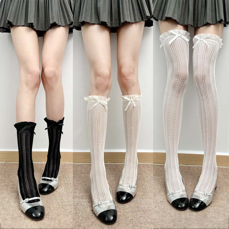 Spring and summer hollow calf socks Mary Jane lace jk socks Lolita white bow over the knee socks thin Spring and summer hollow calf socks Mary Jane lace jk socks Lolita white bow over the knee socks thin