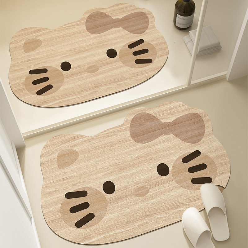 Cartoon Cute Hello Kitty Floor Mat, Imitation Wood Bathroom Absorbent Mat, Non-Slip and Stain-Resistant, Bathroom Door Mat Wholesale
