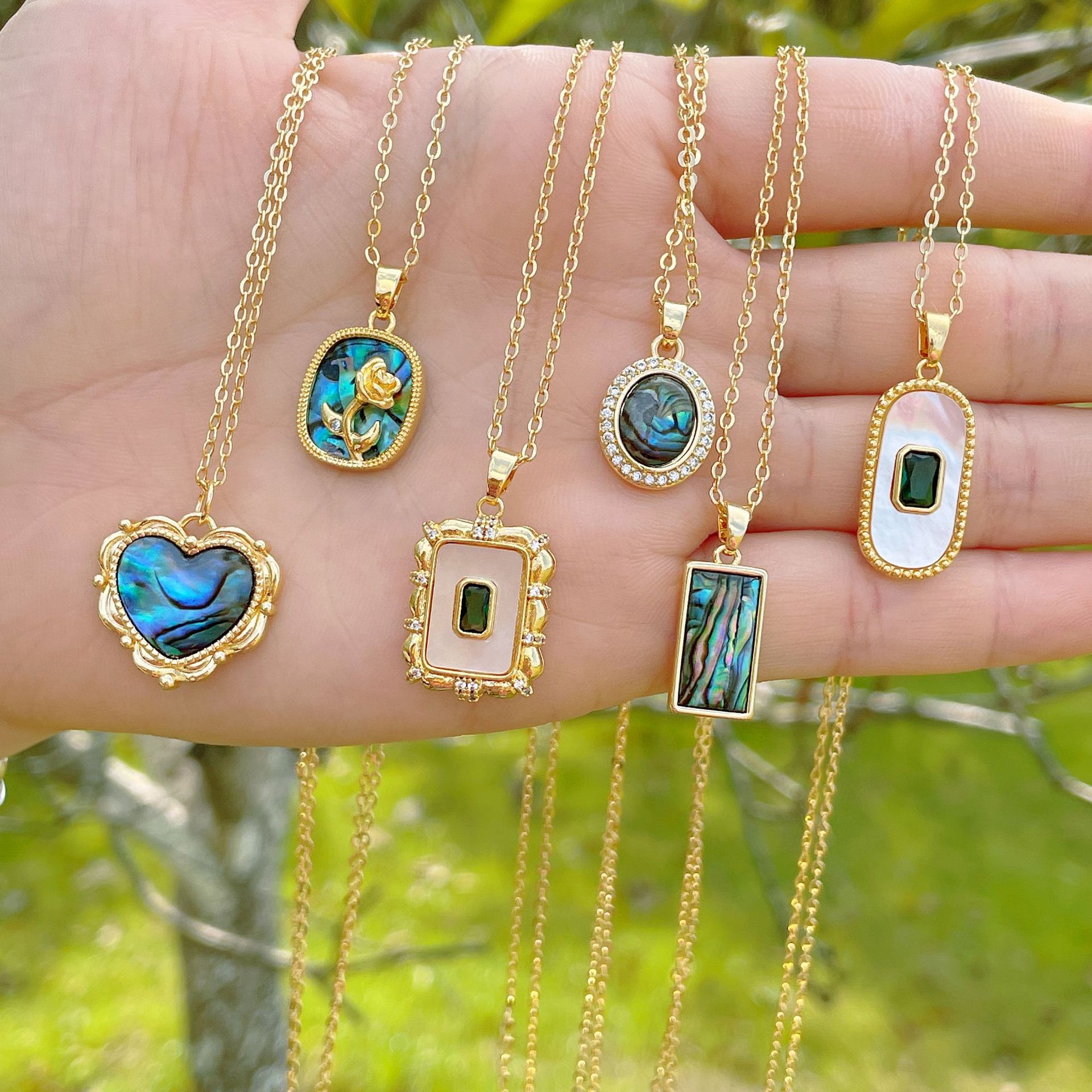 INS Style Simple Style Round Heart Shape Rectangle Copper Gold Plated Round Ellipse Plating Opal She