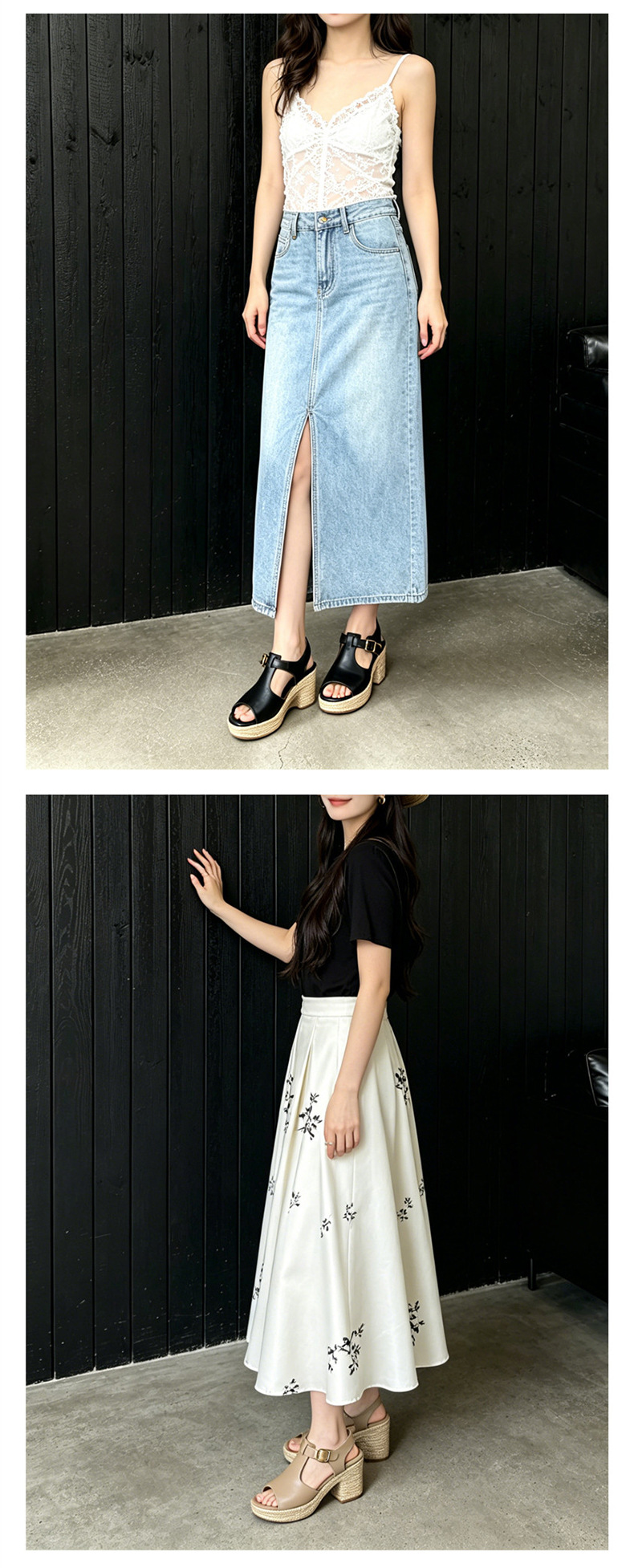 Sandal cao gót nữ hở mũi đế dày 8.5 cm quai chữ T phối đế cói vintage — đen chi tiết 19