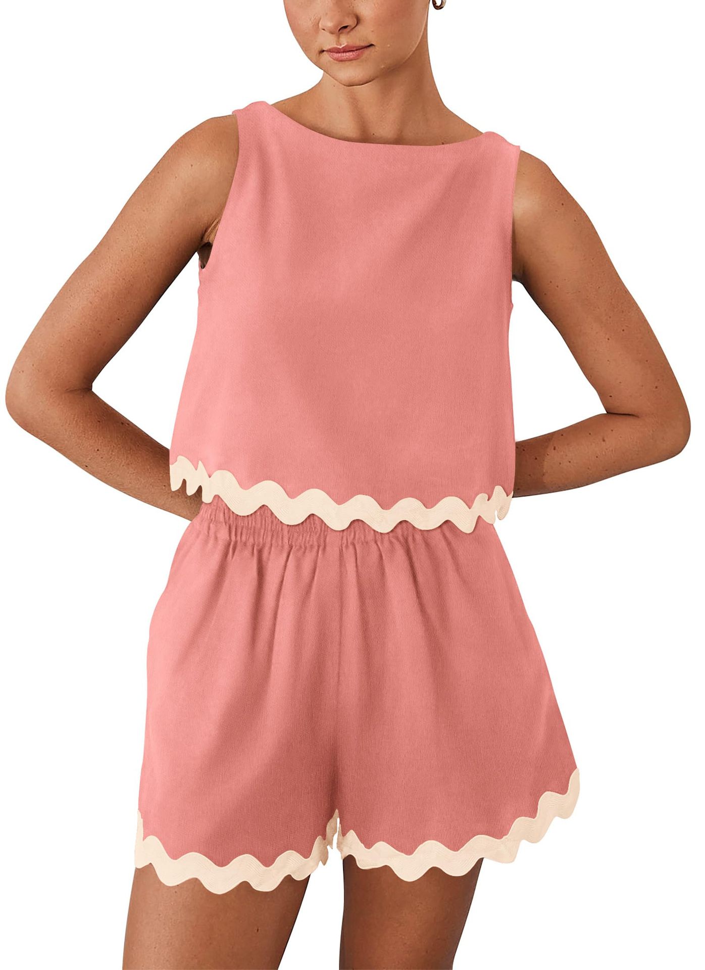227g Weight Sleeveless Sleeve Length Linen, Lace Fabric Type Shorts Pants Type Shorts Co-ord Set Sets Type 2 Pieces Set Quantity Daily Occasion Round Neck Neckline Loose Fit Type Color Block, Waves Pattern Summer Season Women's Gender Casual Style Lace Craft Daily Women's Casual Color Block Waves Linen Lace Shorts Co-ord Set Shorts Shorts Sets 19