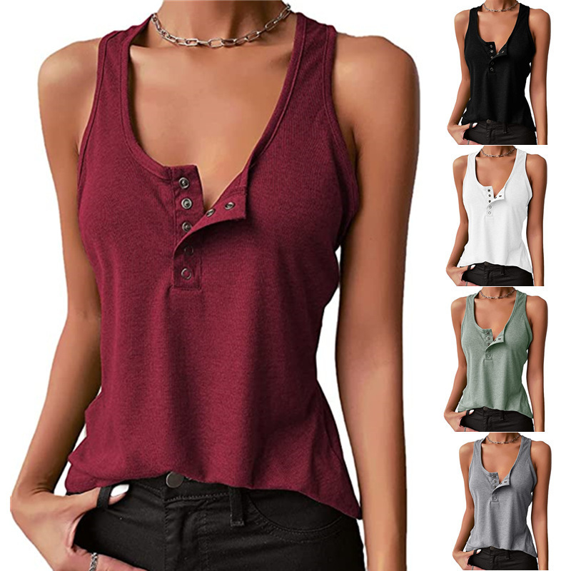 European and American New Women's Cross-border New Amazon EbayWISH Solid Color Snaps Sleeveless I-letter Voryshirt Women European and American New Women's Cross-border New Amazon EbayWISH Solid Color Snaps Sleeveless I-letter Voryshirt Women