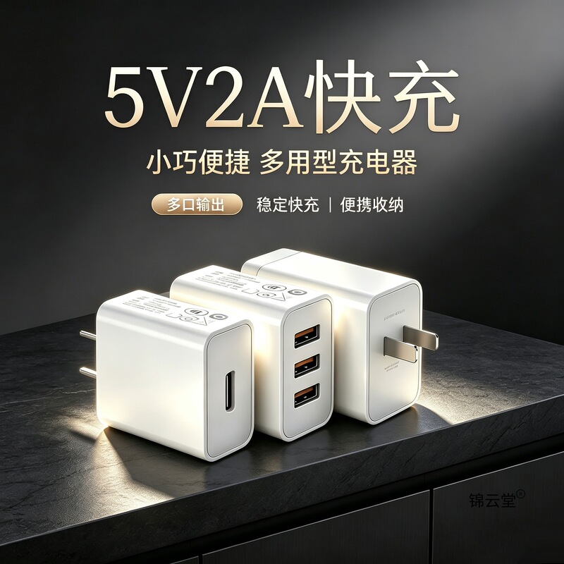 5V2A charging adapter, a universal power adapter with three ports, providing pure 5V2A low-power output for Android devices, with a total output of 10W 5V2A charging adapter, a universal power adapter with three ports, providing pure 5V2A low-power output for Android devices, with a total output of 10W