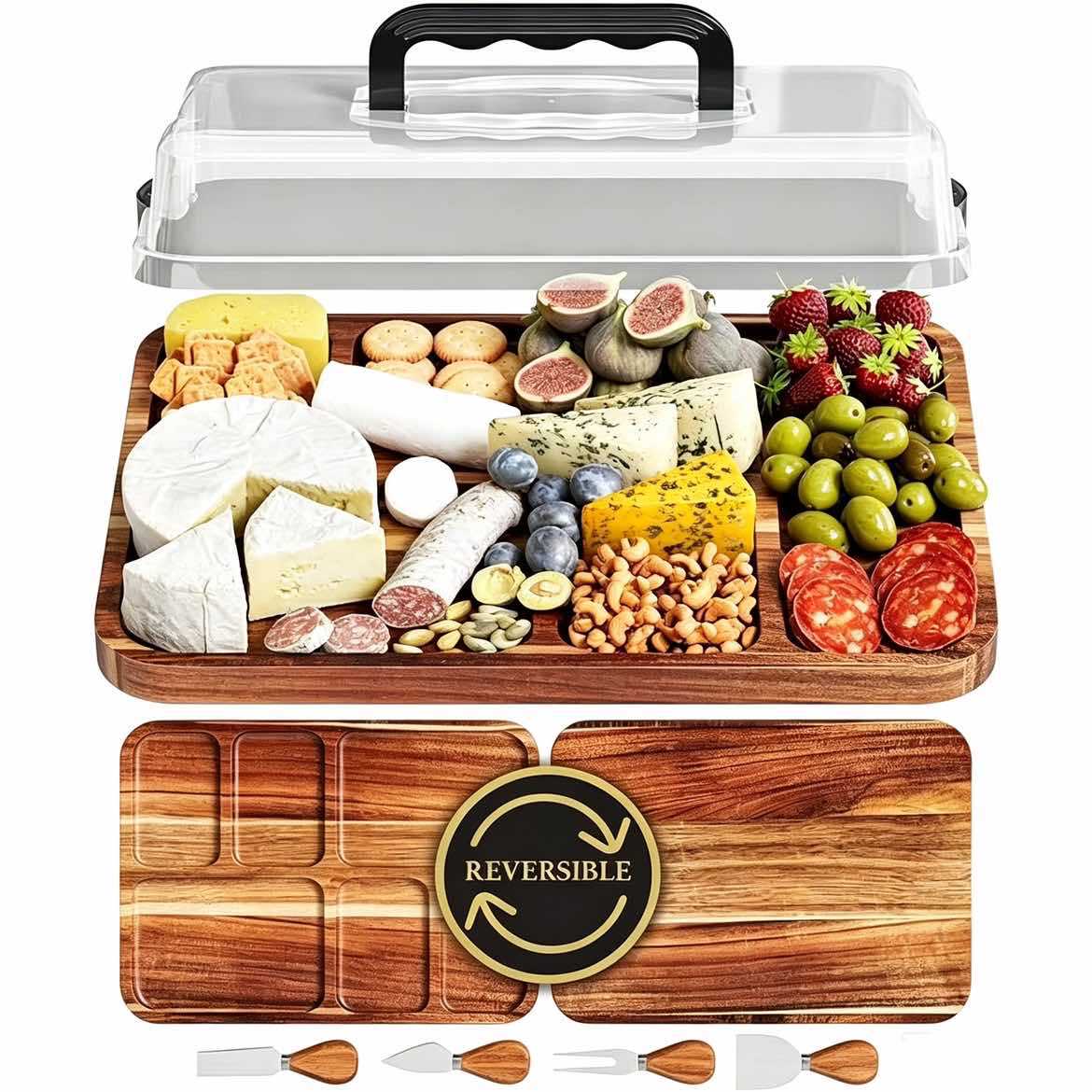 Retro wooden covered platter with covered cheese plate multi-purpose…