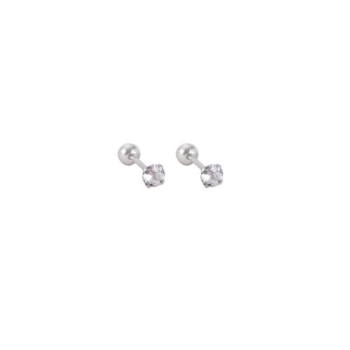 Sparkling Diamond Double-Head Ear Pin S925 Silver Needle Ear Bone Stud Screw Lock Silver Earrings Sleep Proof Removable Ear Piercing Jewelry