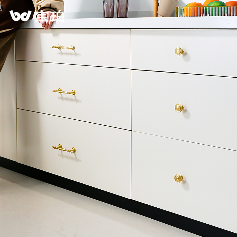 法式輕奢黃銅抽屜拉手圓球單孔現代簡約高檔衣櫃門把手櫥櫃長拉手