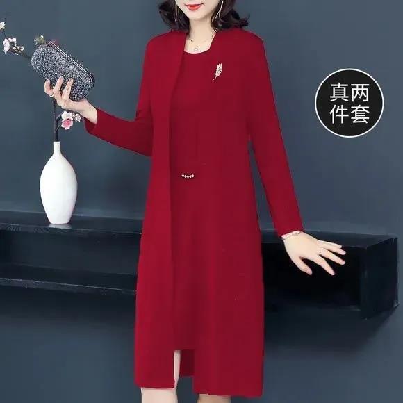 单/两件套装女中老年岁妈妈装连衣裙气质新款洋气秋风衣外套女|undefined