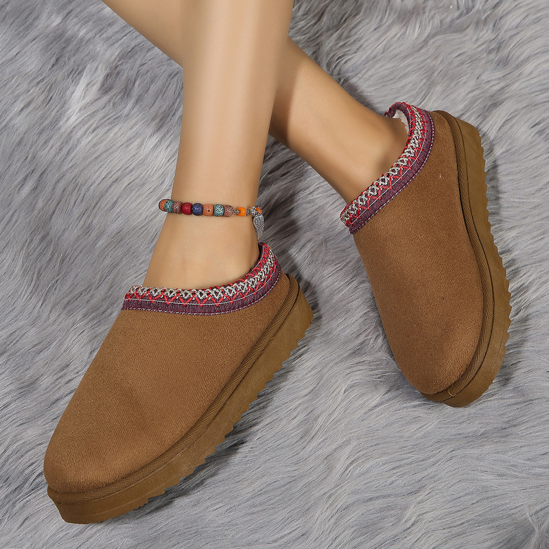 Foreign Trade Women's Autumn and Winter New Lace Fashion Snow Boots Women's Shoes Half-Flop Cotton Shoes Thickened Plush Slippers