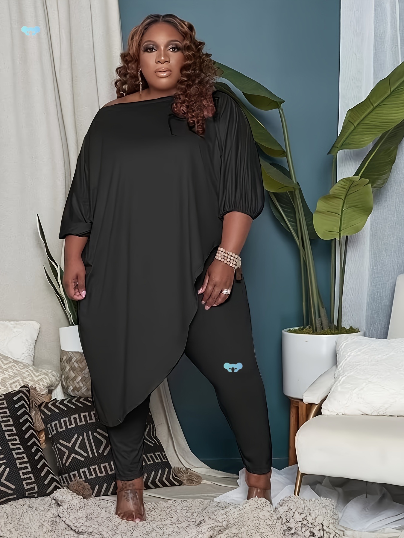 2PCS Set Women's Plus Size V Neck Casual Tops Smooth|ms