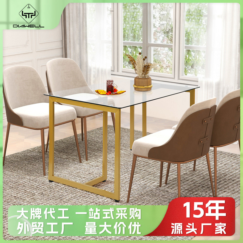 Mesa de comedor de exportación de lujo ligero rectangular de vidrio templado mesa de comedor mesa de comedor mesa de vidrio