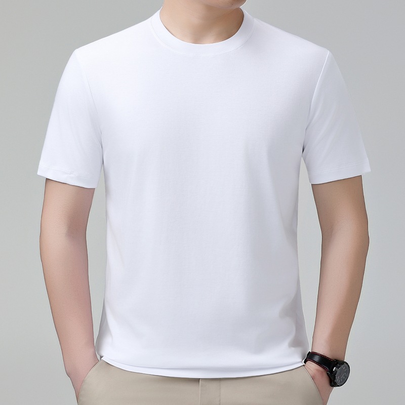 Solid thin silk summer short sleeve T-shirt with a round collar for…