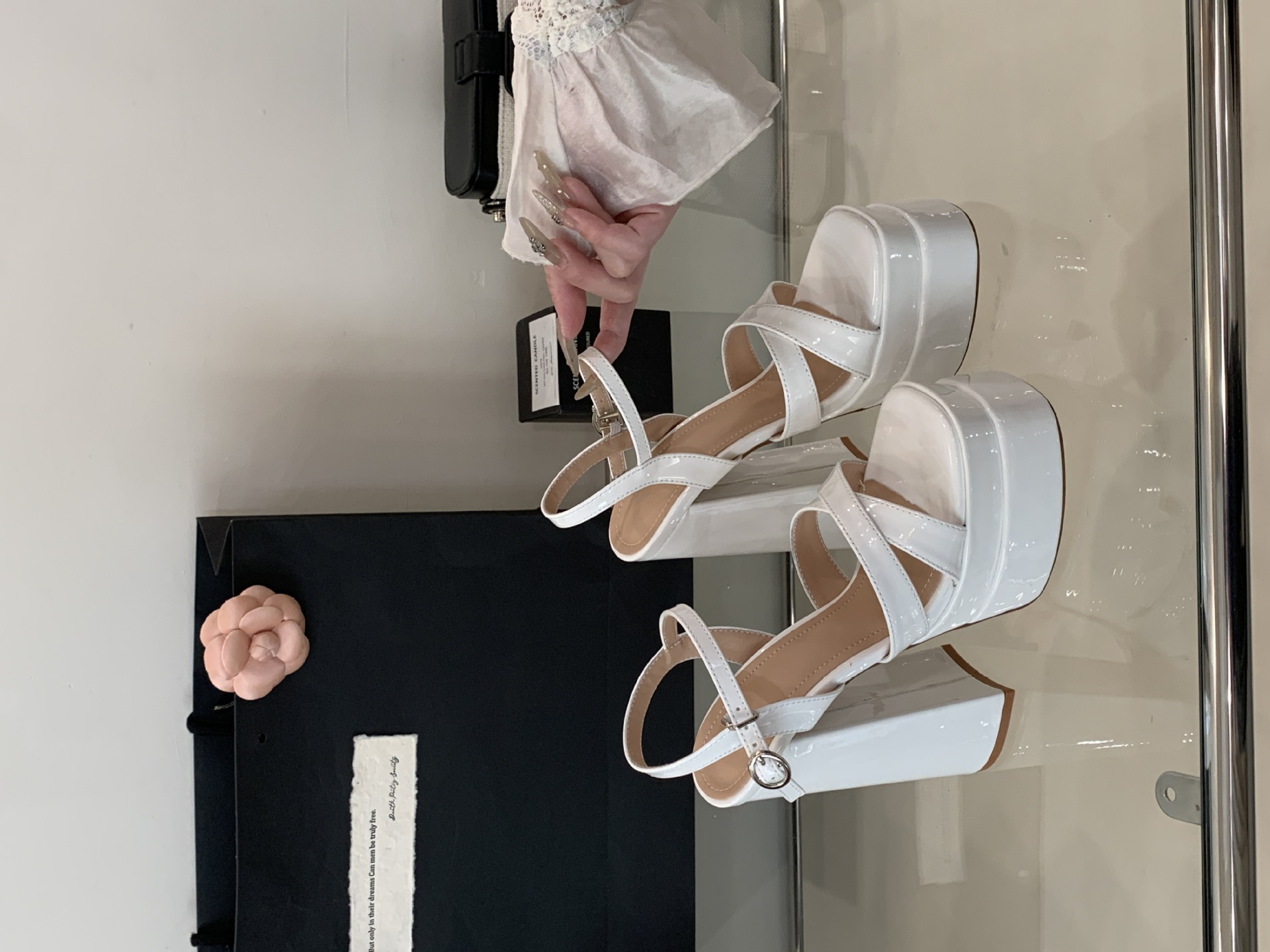 Sandal nữ cao gót đế xuồng platform mũi vuông thời trang — đen chi tiết 6