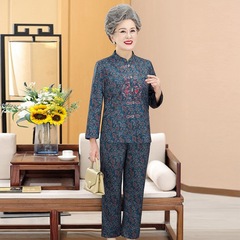 新しい高齢者の服の女性のおばあさんの春秋のスーツのおばあさんのシャツの上で服のお母さんのカーディガンの2つのセット