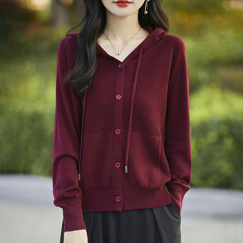 Osmanthus Needle Hooded Long-Sleeve Knitted Cardigan for Women, Autumn and Winter, Fine Imitation Wool, Loose Versatile Sweater Jacket Top Osmanthus Needle Hooded Long-Sleeve Knitted Cardigan for Women, Autumn and Winter, Fine Imitation Wool, Loose Versatile Sweater Jacket Top