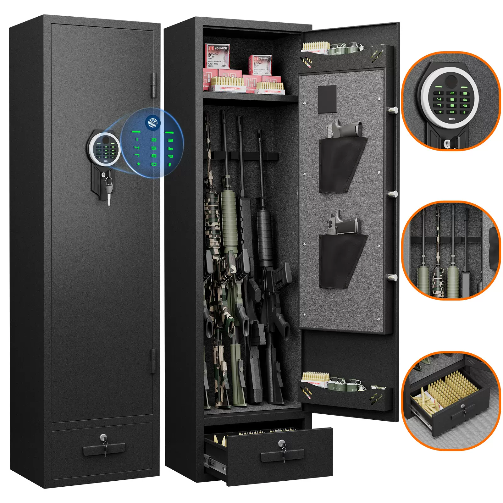 亚马逊热销家用电子指纹密码带抽屉枪柜大空间手枪保险柜防盗柜