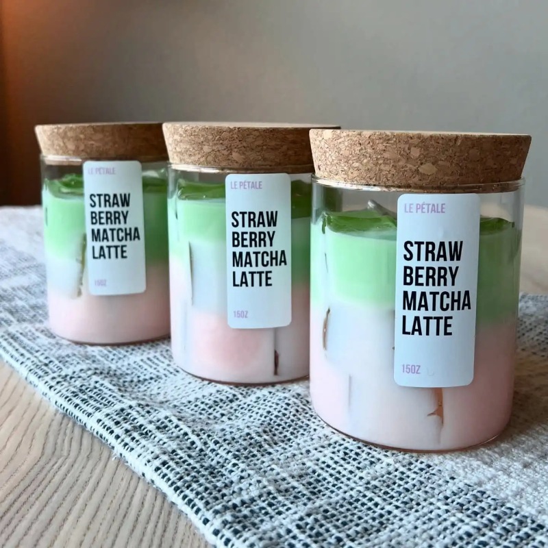 抹茶アイスコーヒーの香りのキャンドル、高級ガラスカップ、フルーツゼリーワックス、家庭用ホリデー記念品、香りのキャンドル|undefined