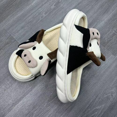 2024 New Four-Season Universal Indoor Home Cotton Linen Cool Slippers Cute Cartoon Cow Linen Slippers Anti-Slip