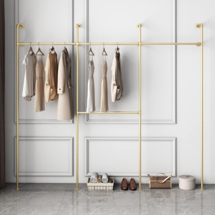 Cross-Border Retro Industrial Pipes, Wall-Mounted Wardrobe Storage Hangers, Clothing Retail Gold Hangers, Display Racks