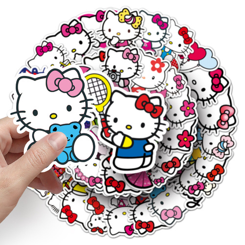 50 pieces of KT cat cartoon Sanrio stickers for luggage, laptop, car, motorcycle, and phone decoration