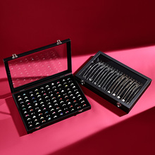 黑色皮革首饰收纳盒珠宝项链戒指耳环收纳盒防尘吊坠手镯展示盒