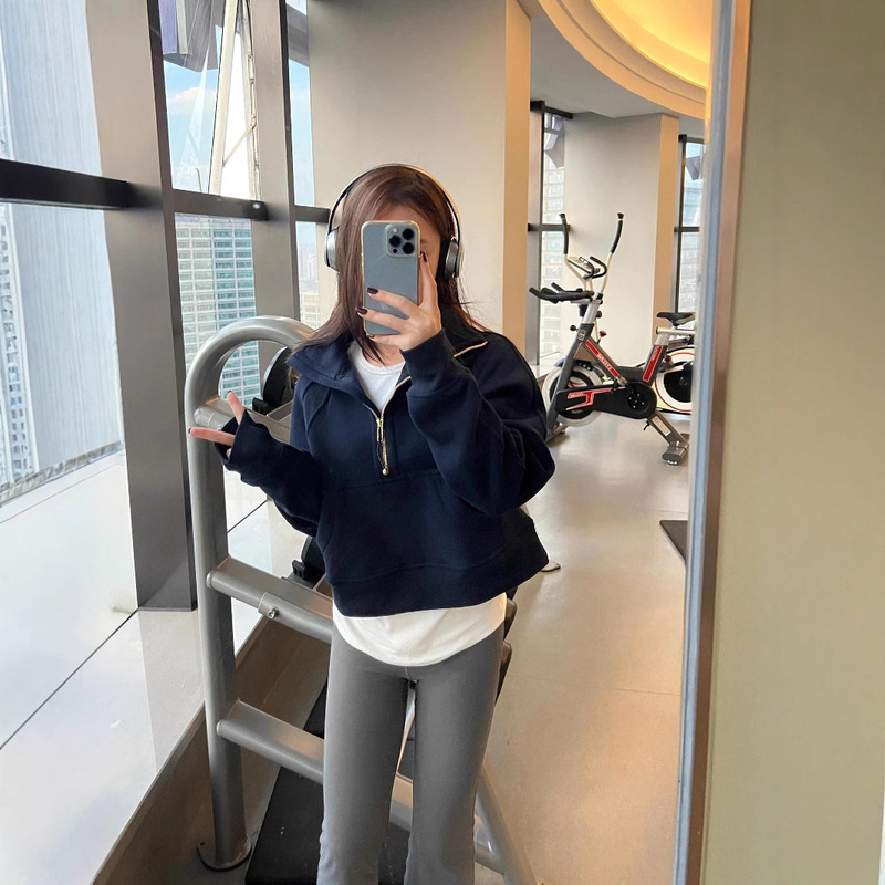 Lulu Fend Same Style Scuba Women's Loose Half-Zip Stand Collar Sweatshirt Spring and Autumn Short Yoga Jacket