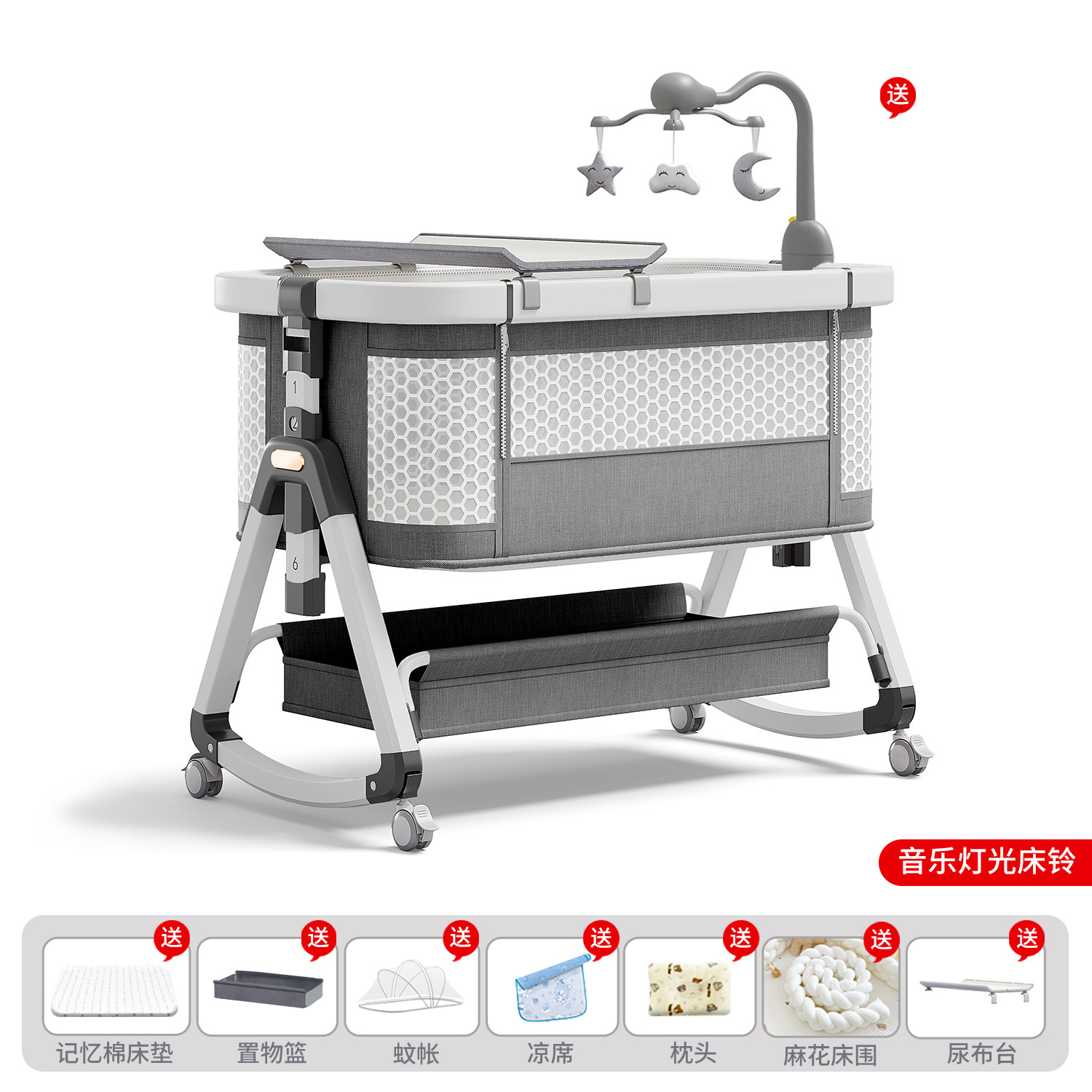 Cama de bebé móvil portátil cuna cama plegable multifuncional BB cama para recién nacidos empalme cama grande