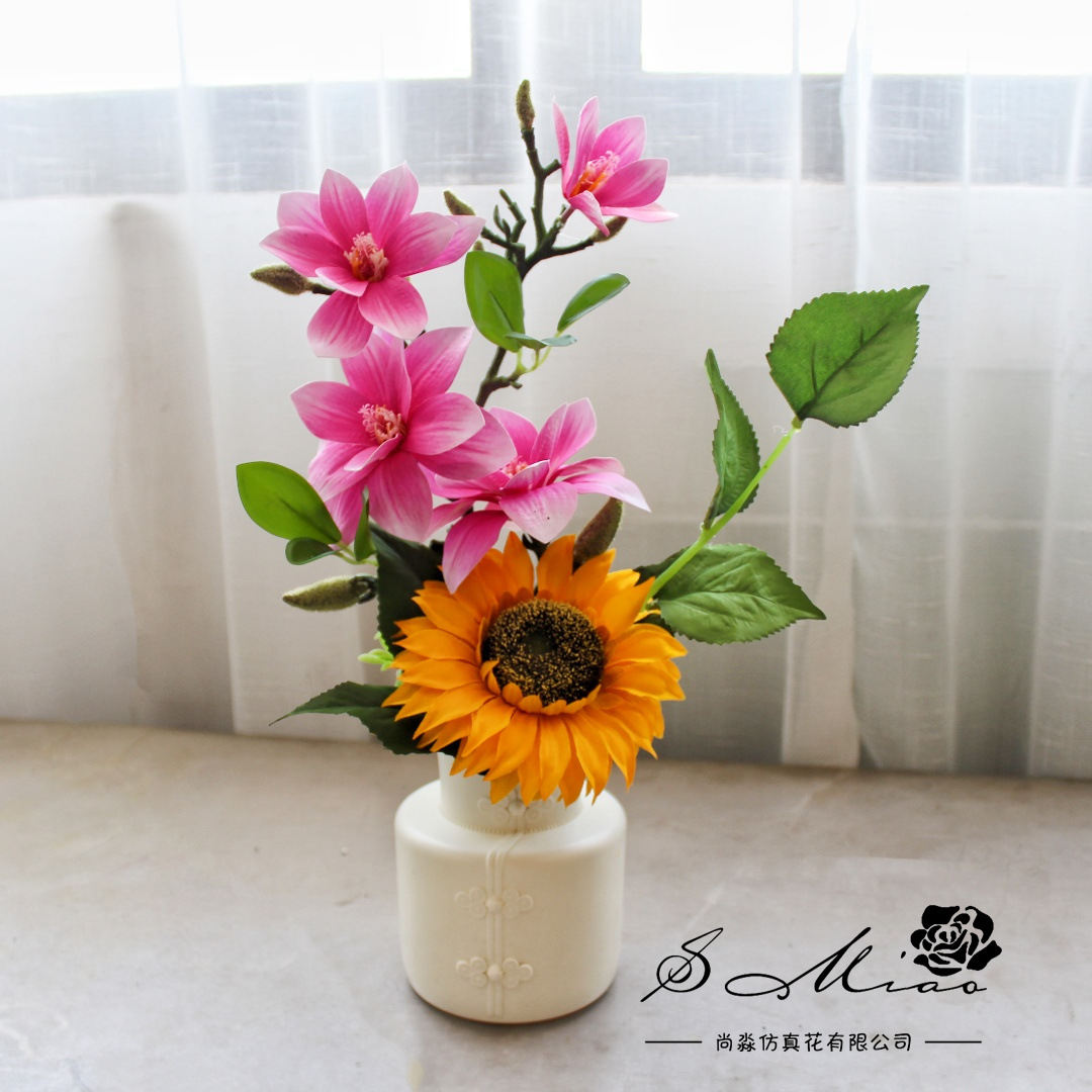 Simulación de flores magnolia flores de sol bonsai decoración creativa fábrica directa de plantas verdes artificiales flores falsas imitación de maceta image 8