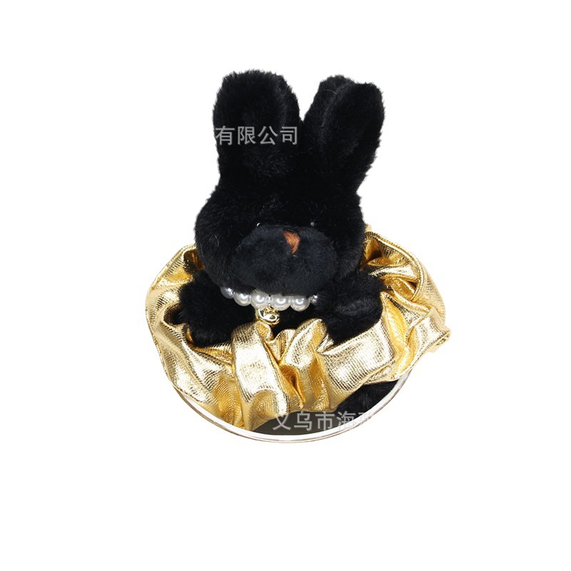 Llavero con colgante de conejo negro estilo coreano, con corazón de perlas, falda de colores brillantes, auriculares de conejo, para teléfono, mochila, coche