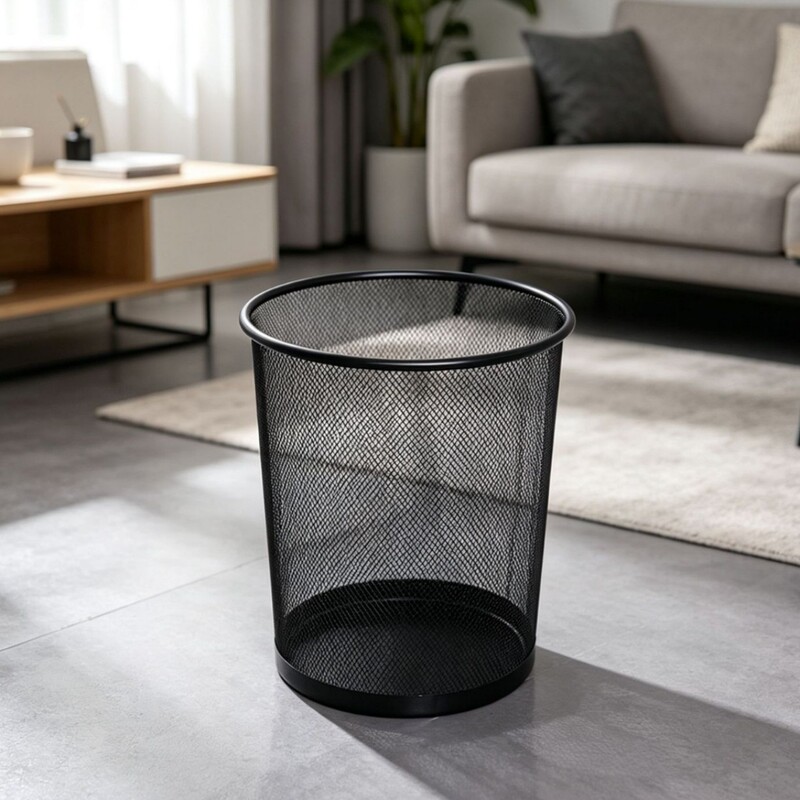 Home Living Room Iron Art Trash Can Metal Mesh Creative Waste Basket Office Lidless Large Capacity Round Paper Basket