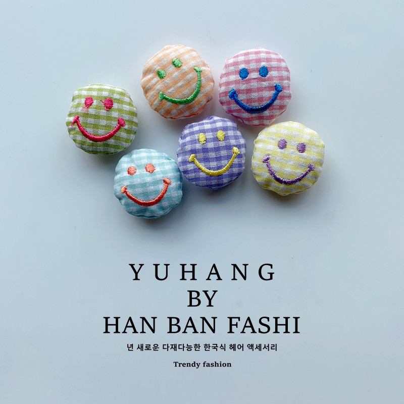 New Fabric Plaid Colorful Smiley Face Clothing Accessories Accessories Patch diy Fabric Semi-finished Headwear