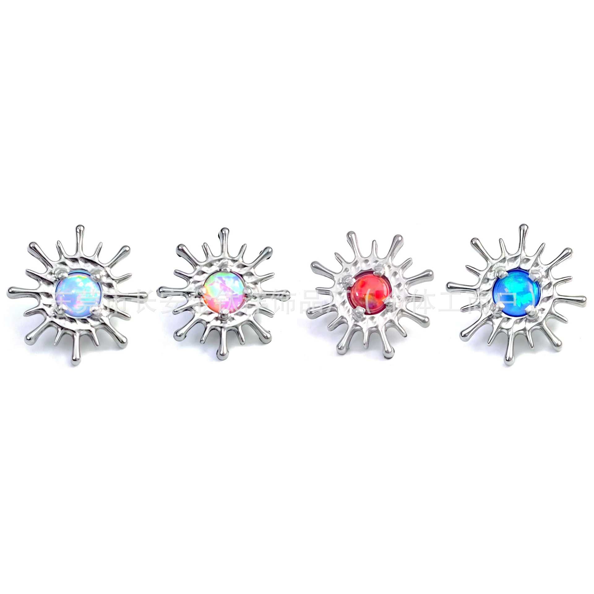 F136 Titanium Internal Thread Aurora Opal Sea Urchin Lip Stud Ear Cartilage Piercing Jewelry G23 Titanium Alloy detail image 7