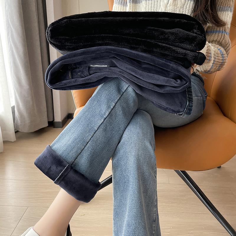 Real shot 201 skinny jeans for women autumn and winter New slim fit black high waist flared fleece-lined horseshoe pants Real shot 201 skinny jeans for women autumn and winter New slim fit black high waist flared fleece-lined horseshoe pants