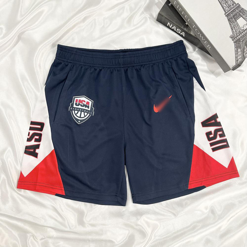 American Dream Team basketball shorts with contrasting color panels, team logo print, mesh, quick-dry, loose fit, suitable for fitness training and sports American Dream Team basketball shorts with contrasting color panels, team logo print, mesh, quick-dry, loose fit, suitable for fitness training and sports